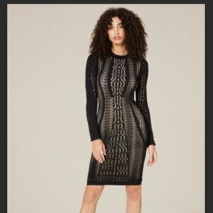 BEBE Kimmie Mesh Bodycon Dress Black.Nude